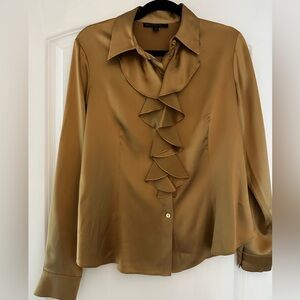 Lafayette 148 New York Golden Ruffle Silk Blouse, Women’s Size 10, 100% Silk